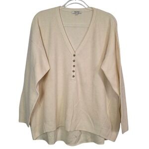 Madewell Women's L‎ Asherton Cream Waffle Knit Henley V Neck Sweater Long Sleeve